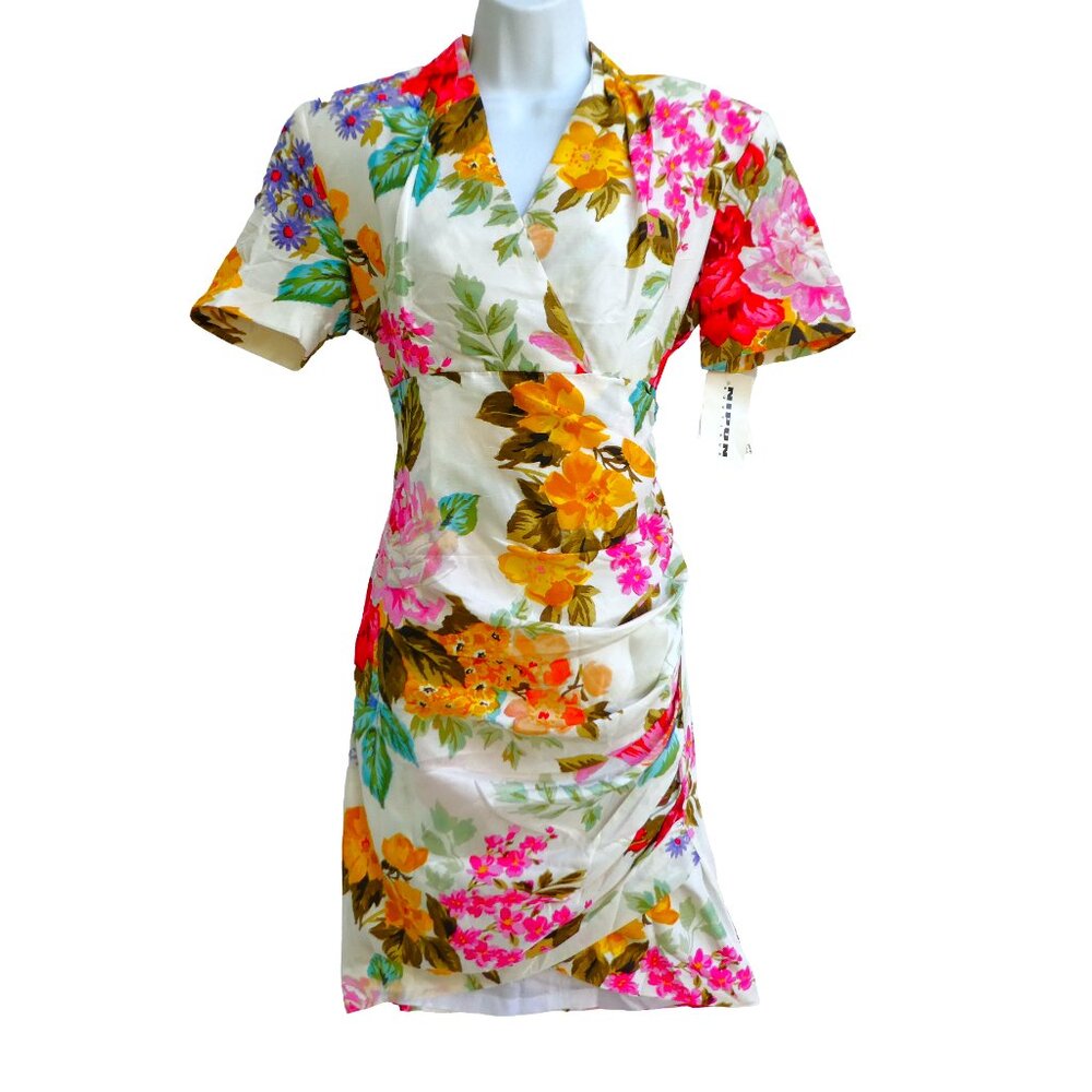 SiLK Vintage Nwt Nipon Boutique Floral Midi Dress Empire Waist Ruched Hip Zip 6